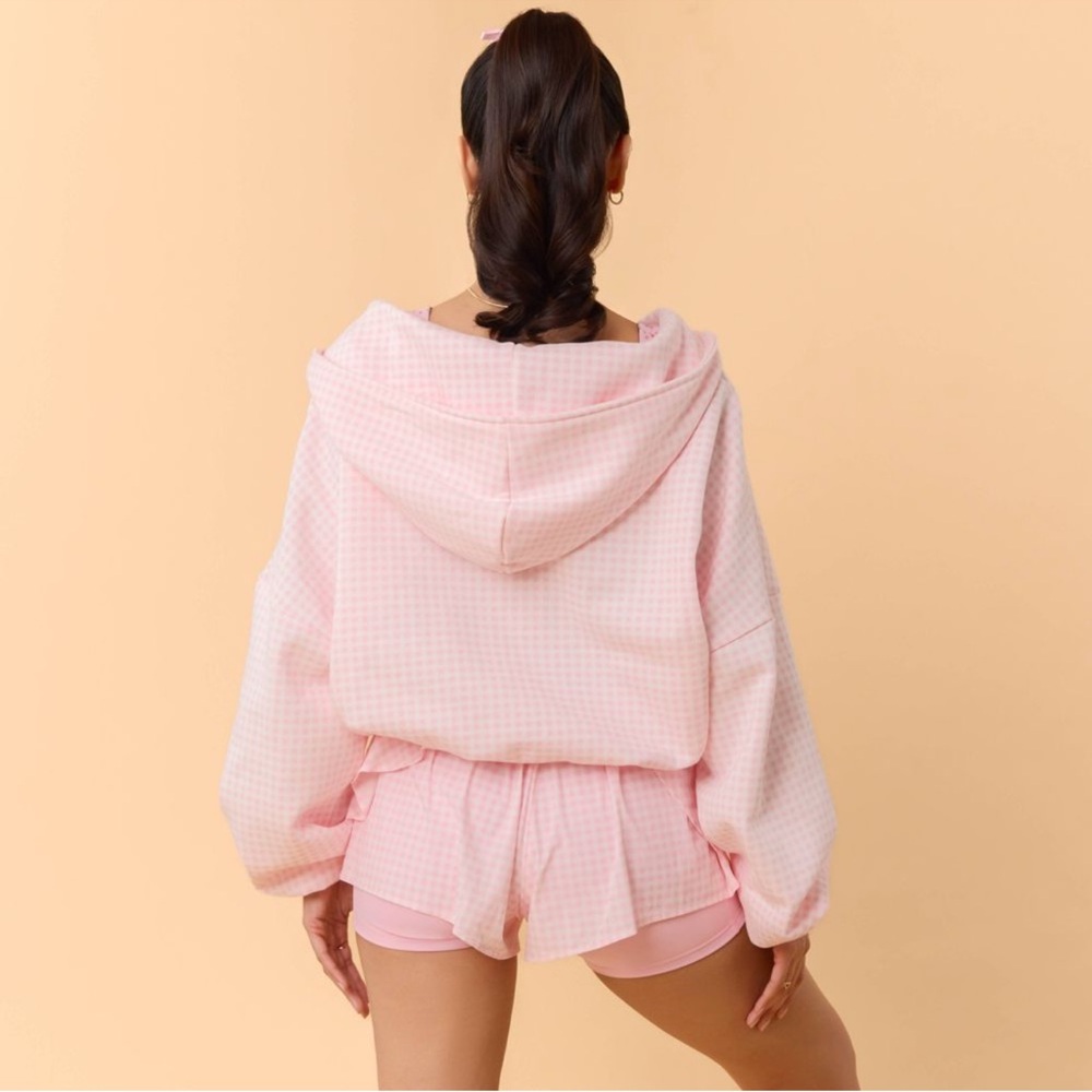 NWT Blogilates Marshmallow Full Zip Hooded Sweatshirt-Pink Gingham Size M - Picture 7 of 9